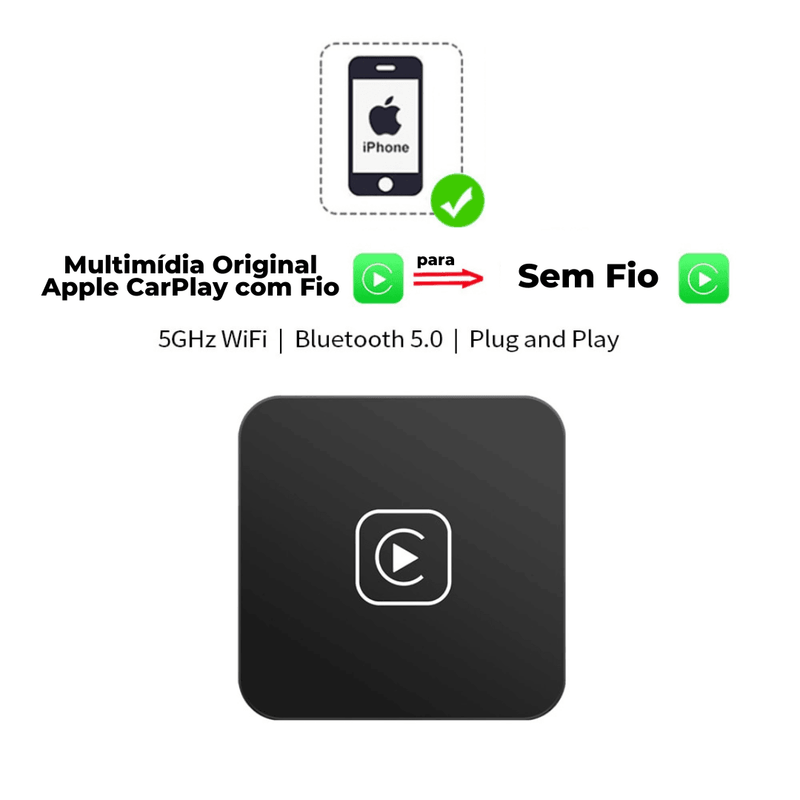 Adaptador Multimidia Wireless Bluetooth Android Auto/Apple CarPlay - CARSINC MASTER®